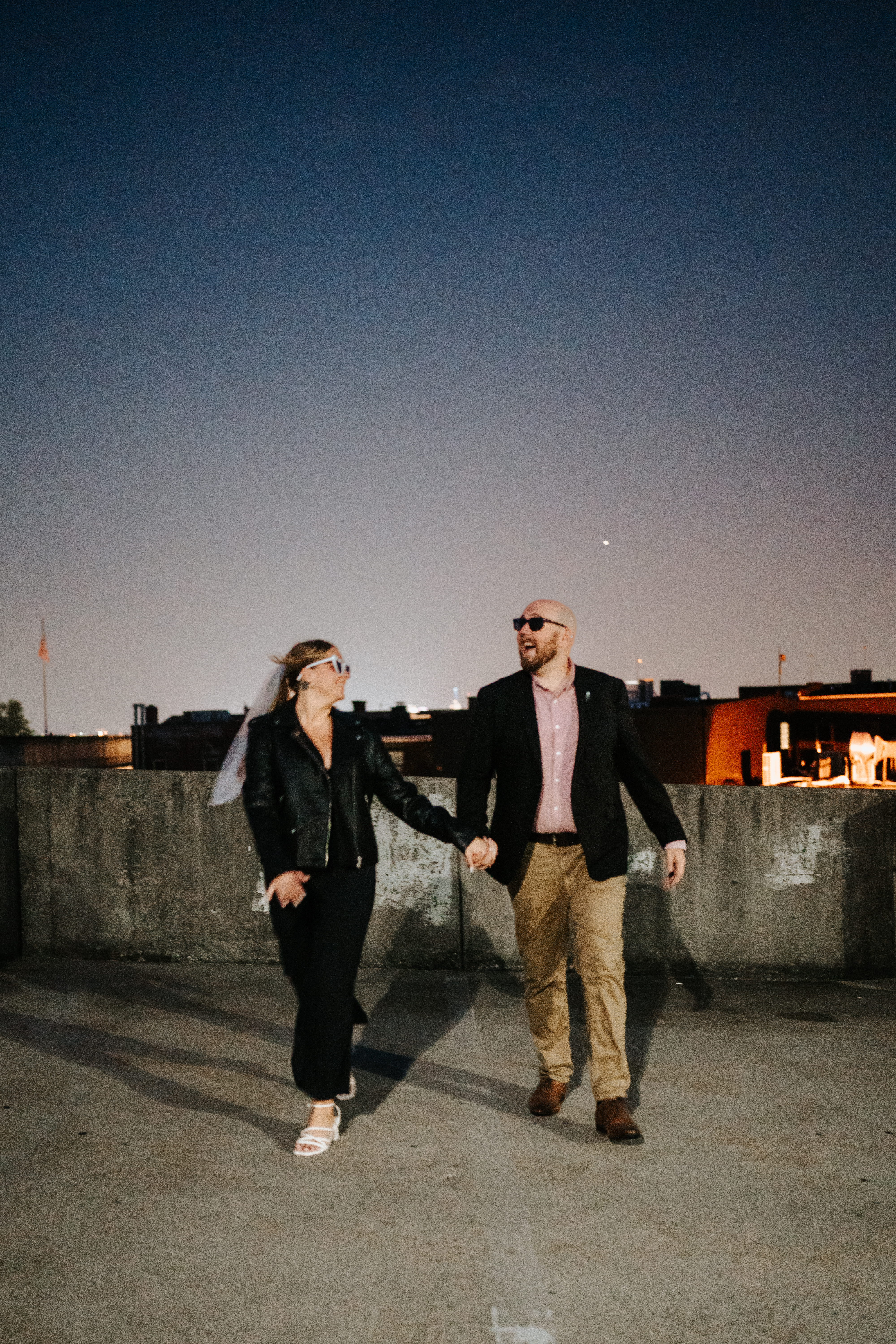 Nighttime Rooftop Engagement Photos by Maryland Wedding Photographer