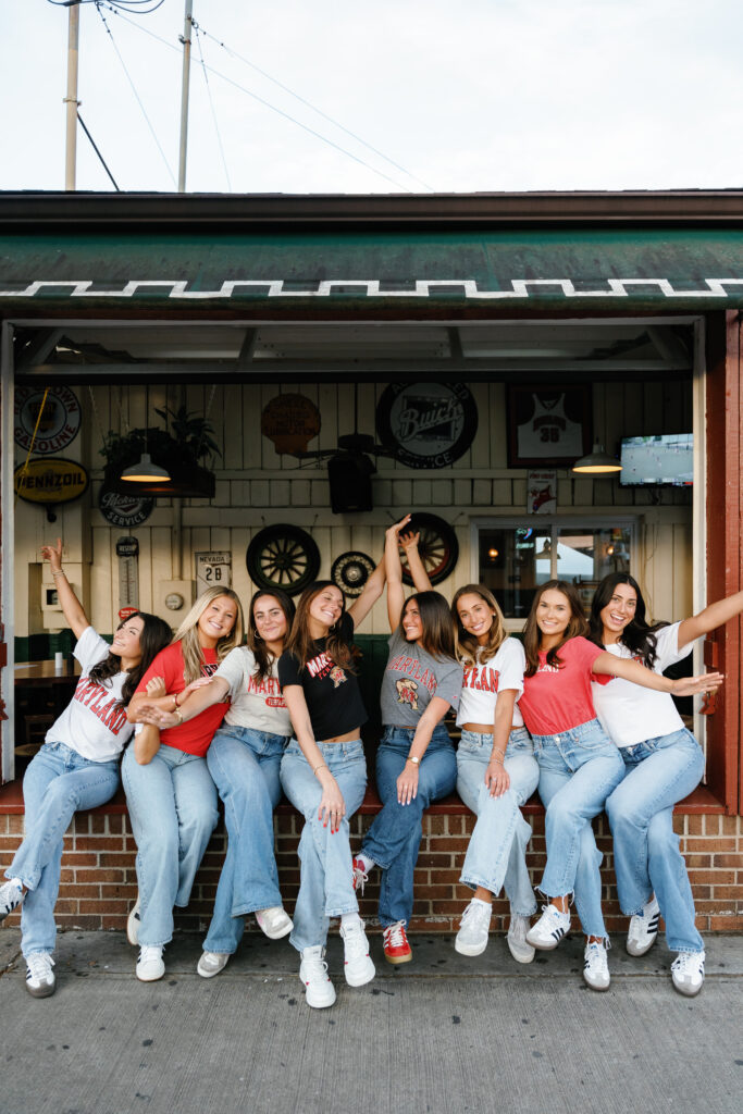 Casual Graduation Photoshoot outfit ideas for college graduation photography at college bar